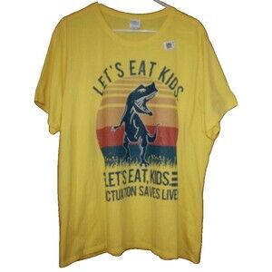 Let's Eat Kids Punctuation Saves Lives T-Shirt Sz 3XL Yellow Atleisure Womens